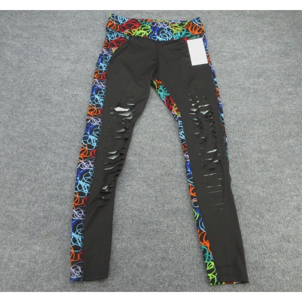 Leggings Park Womens Leggings Slim NWT Black Multi Color Slashed Ripped Large